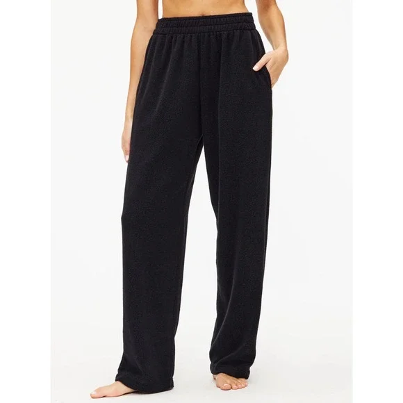 LESET Teddy Jogger Black Fleece Textured Sweatpants Made in USA XS LB091A-TEDDY - Picture 1 of 8